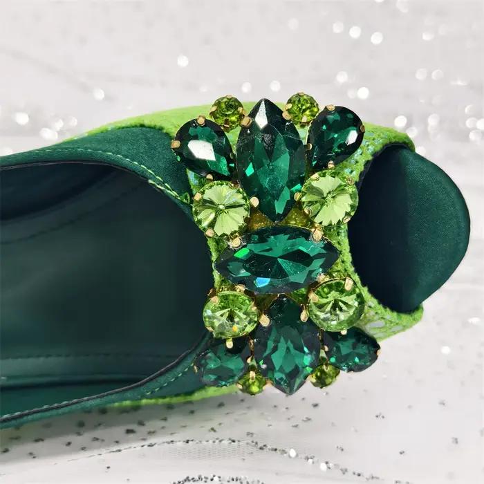 Ensemble de chaussures et de sacs africains à strass, nouveau design vert, talons confortables à bou