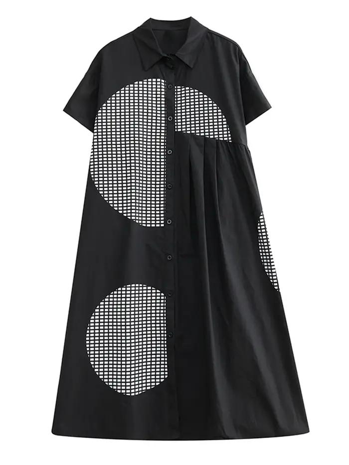 Robes chemises amples à manches courtes imprimées vintage pour femmes – Tenue décontractée longue et