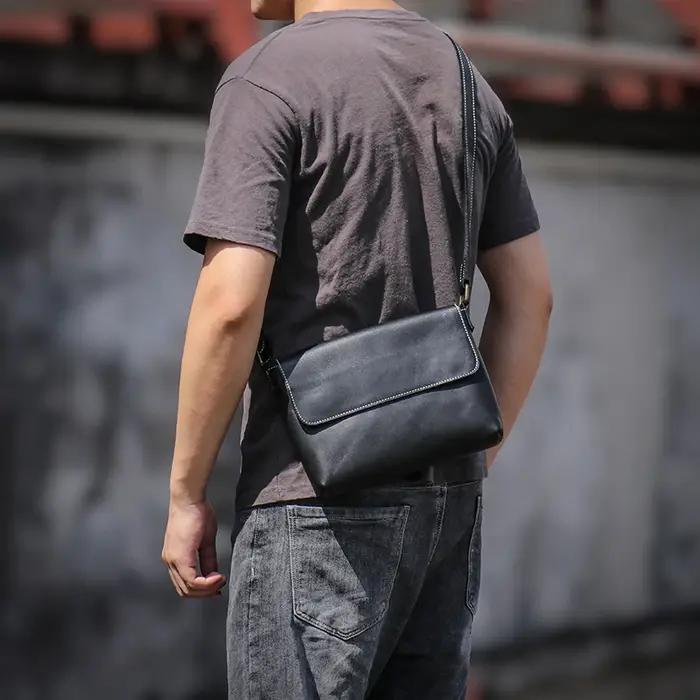 GURO-Sac messager vintage en cuir véritable pour homme, sac à bandoulière, cuir de vachette cheval,