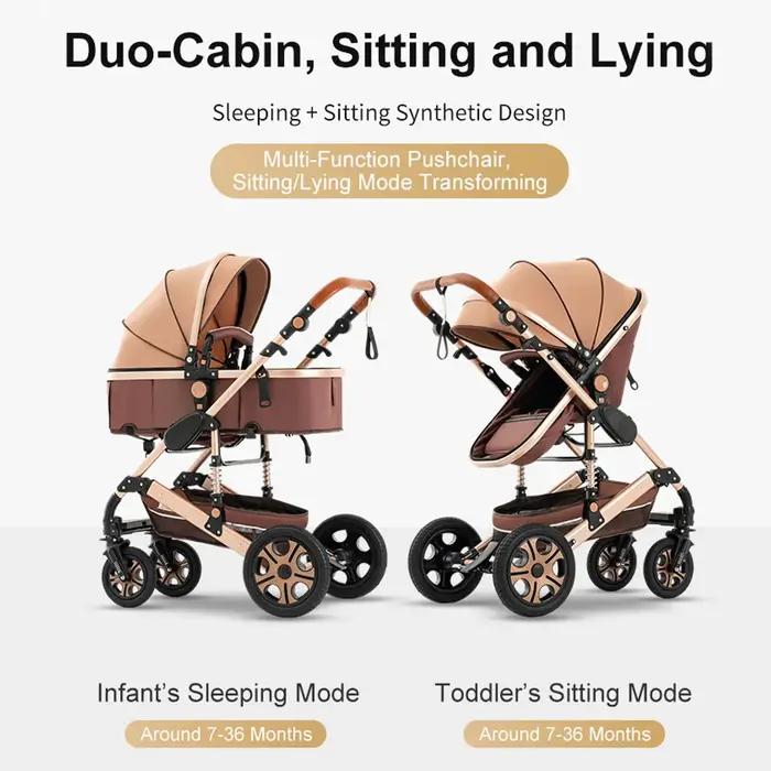 Poussette combinée avec siège auto pour nouveau-né avec base Isofix, poussette 3 en 1 réversible pou