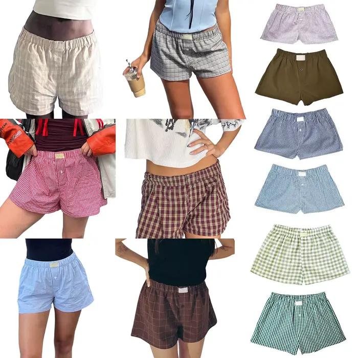 Y2K – vêtements de détente rétro pour femmes, imprimé écossais, élastique, taille basse, bouton sur