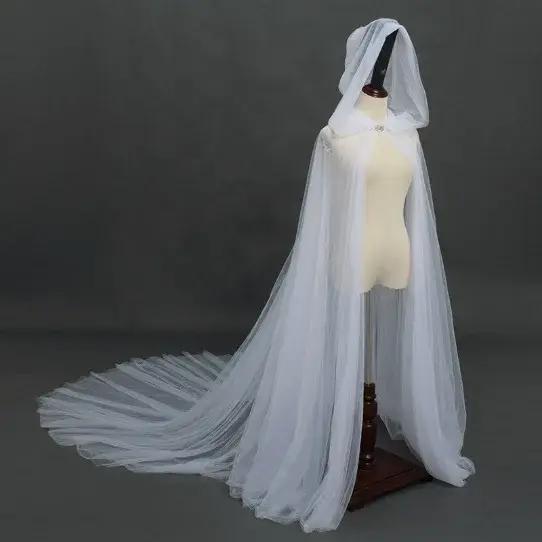 Cape à capuche rétro en Tulle pour femme, Cape de mariée Vampire, noir/rouge/blanc, couleur unie, Ca
