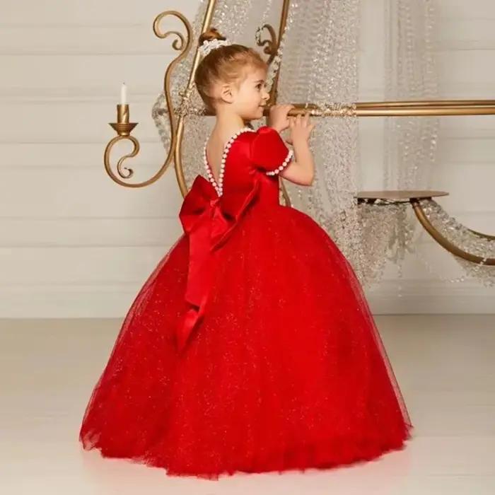 Robe de soirée princesse rouge pour filles, en Tulle bouffant, pour anniversaire, enfants, hôte, vio