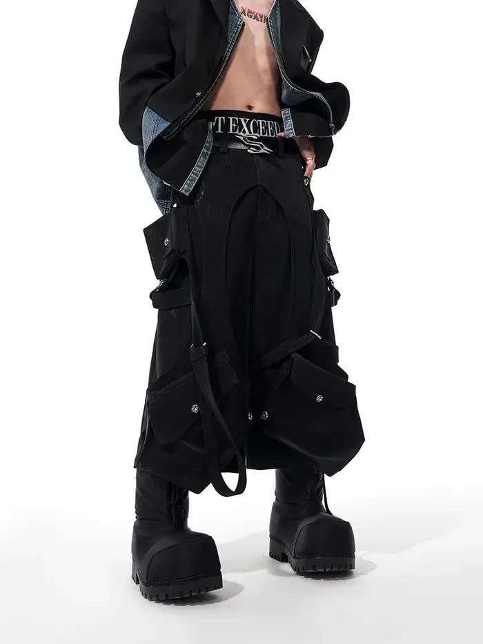 Mauroicardi printemps été Cool noir Cargo Shorts pour hommes taille haute genou longueur pantalon dr