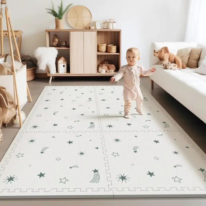 Tapis de jeu en mousse pour bébé, tapis rampant 72x48, tapis de sol pour enfants pour bébé avec carr