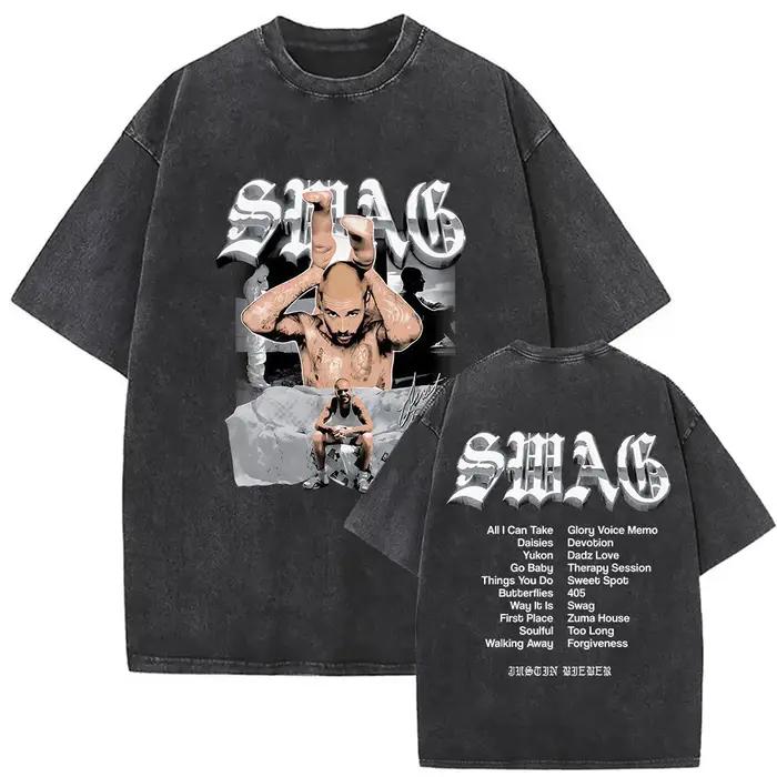 Vintage Justin Bieber SWAG Album 2025 lavé t-shirts hommes femmes col rond haute qualité mode T-shir
