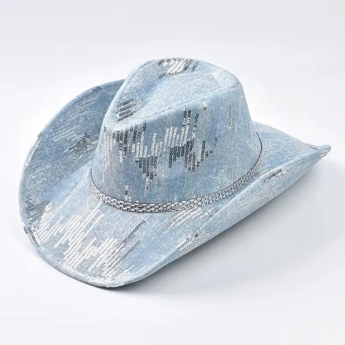 Chapeau de cowboy occidental en denim lavé, chapeau de jazz de cow-girl adapté aux vêtements décontr