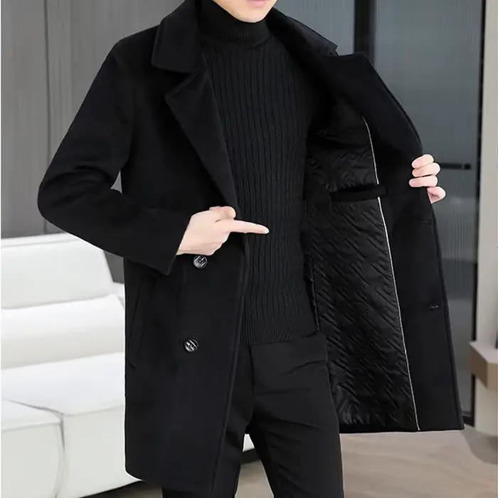 Manteau mi-long en laine pour homme style Business Casual, collection Hiver 2026, chaud, avec doublu