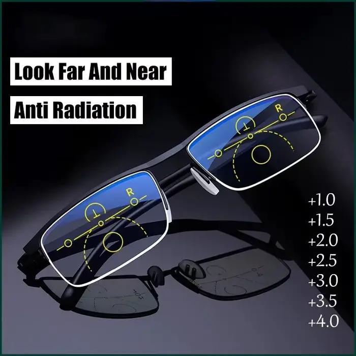 Lunettes de lecture multifocales progressives pour femmes et hommes, Anti-lumière bleue, demi-montur