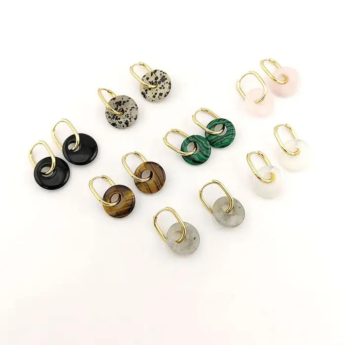 Boucles d'oreilles créoles en acier inoxydable et pierre naturelle pour femmes