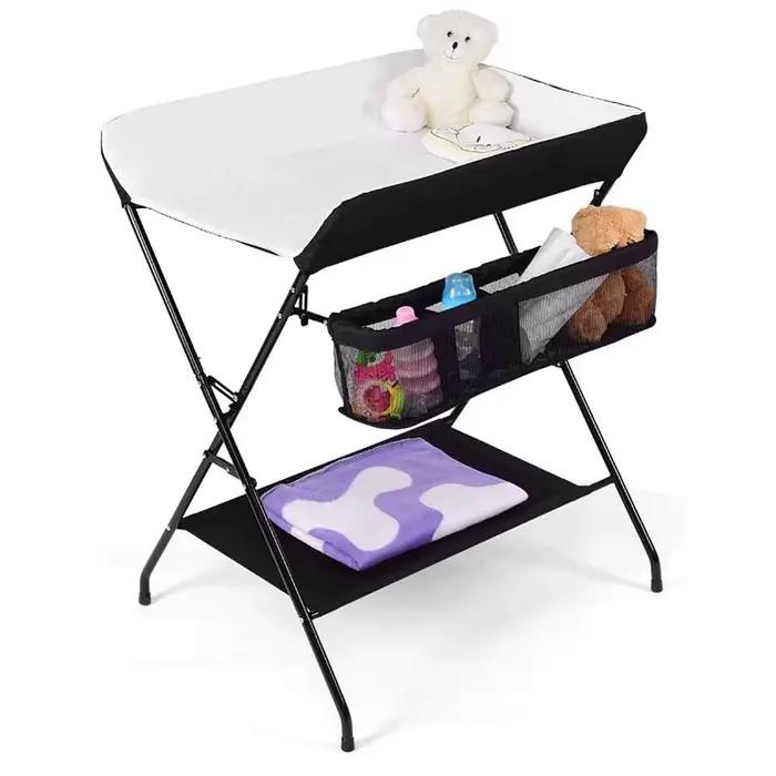 Table à langer pliante, table à langer avec panier de rangement, ceinture de sécurité, 79*55.5*96cm,