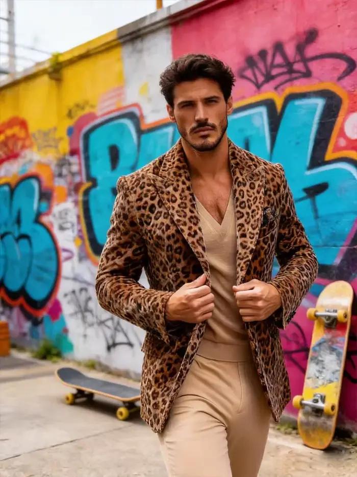 Blazer léopard de luxe pour homme, coupe ajustée, revers pointus, simple boutonnage, veste 1 pièce,