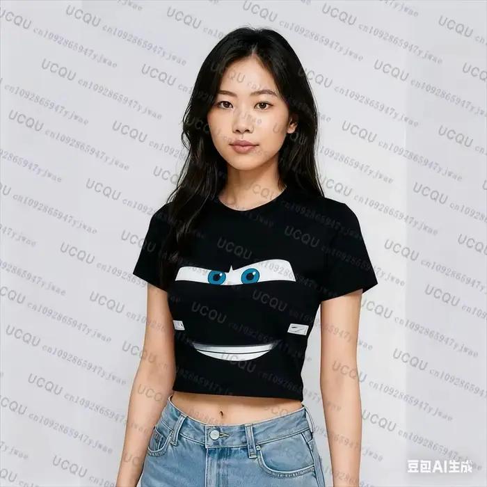 T-shirt court pour femme à imprimé Lightning McQueen Cars, manches courtes, style streetwear Y2K, co
