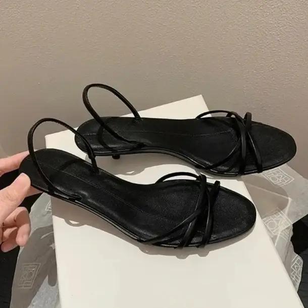 Escarpins à talons chaton à bretelles croisées pour femmes, escarpins en cuir souple à bout ouvert,