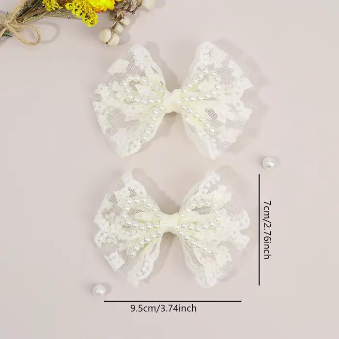 Pinces à cheveux avec nœud en dentelle pour filles, 2 pièces, épingles à cheveux en perles douces, B
