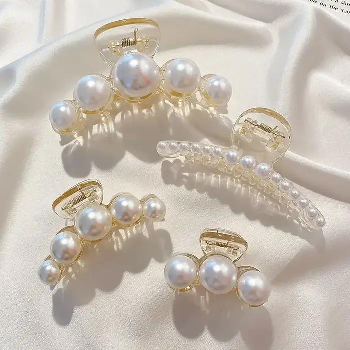 Pince à cheveux en acrylique avec perles 2020, pince à cheveux transparente en forme de crabe, acces