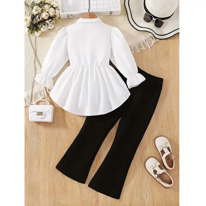Ensemble 2 pièces en tricot à manches longues pour filles, haut + pantalon en tricot extensible, ten