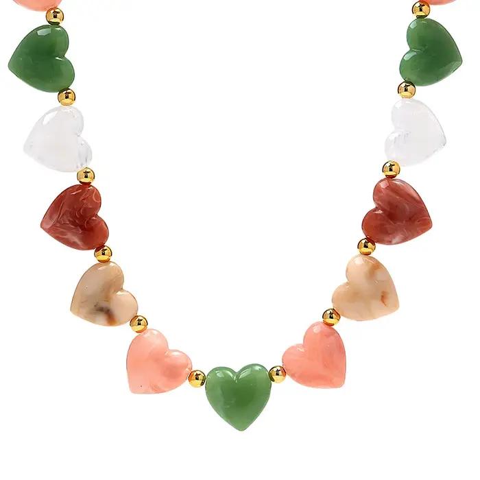Collier ras du cou en perles de cœur en acrylique pour femmes, mignon, en résine géométrique en form