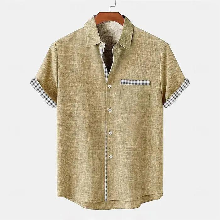 Chemise pour homme en lin, style ethnique, imprimé 3D, chemise décontractée à manches courtes avec c