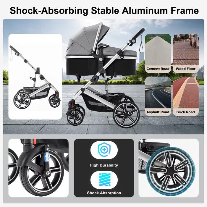 Poussette bébé 3 en 1 luxueux Portable voyage landau pliable landau haute paysage cadre en aluminium