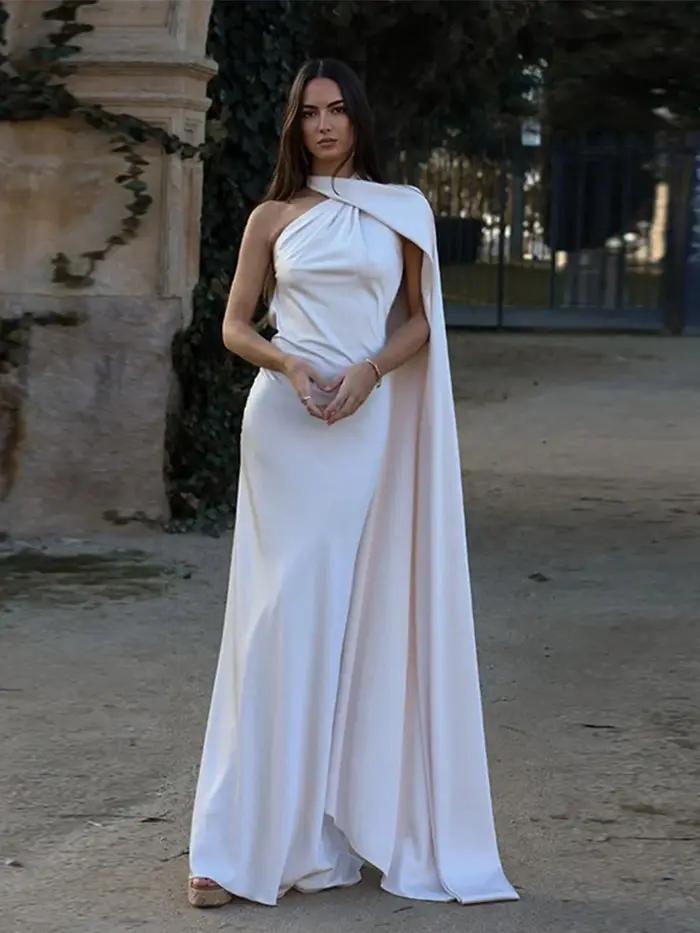 Robe longue dos nu avec ruban de satin pour femme, robes sexy pour femme, robe de soirée élégante po