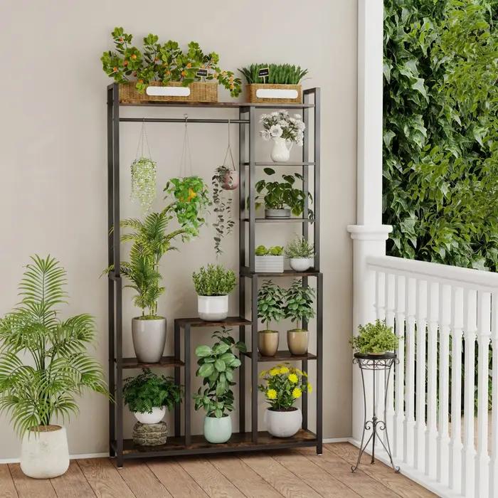 Support pour plantes d'intérieur de 180CM de haut, avec étagères et tige suspendue, support à fleurs