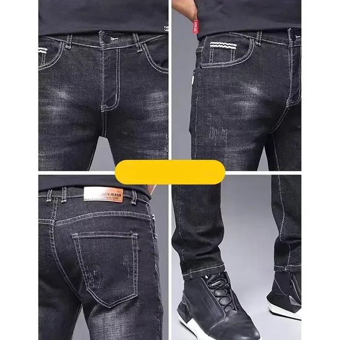 Jean classique et élégant pour hommes, tenue quatre saisons, pantalon noir et bleu, Leggings taille