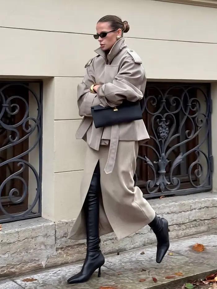Coupe-vent court à lacets pour femmes, couleur unie, Vintage, revers, manches longues, ceinture, poc