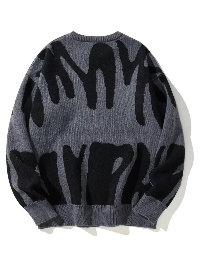 Pull à motif Jacquard irrégulier pour homme, pull décontracté, col rond, tricot bloc de couleurs, no