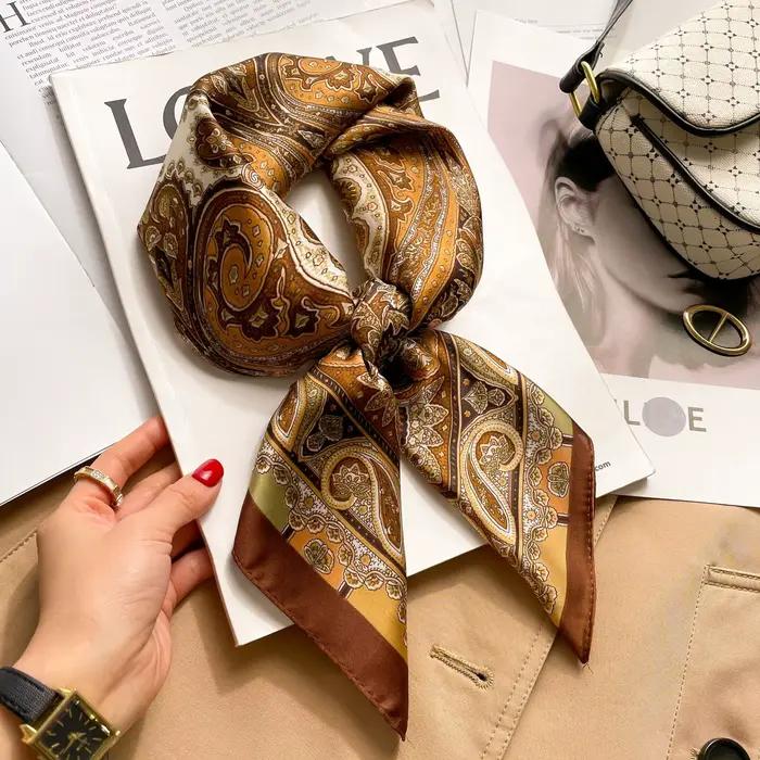 Foulard carré imprimé pied-de-poule pour femmes, 1 pièce, 70cm, lettres christiennes en soie, à la m
