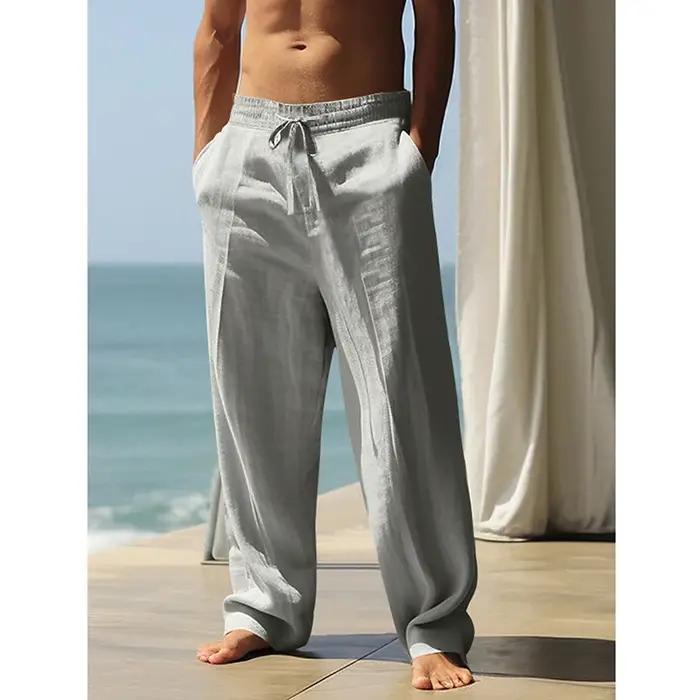 Pantalons de sport et de yoga pour hommes, printemps-automne, en tissu mélangé coton et lin, coupe a
