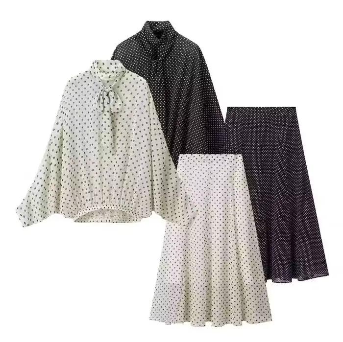 KONDALA Chic Ensemble Décontracté Femme à Pois avec Nœud