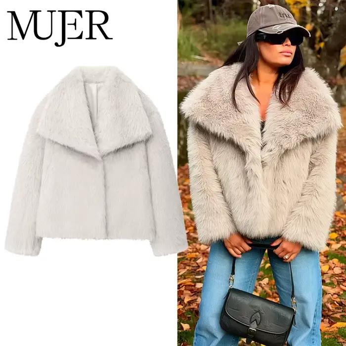 MUJER manteau en fausse fourrure pelucheuse veste femme 2025 femme automne hiver nouveau dans les vê