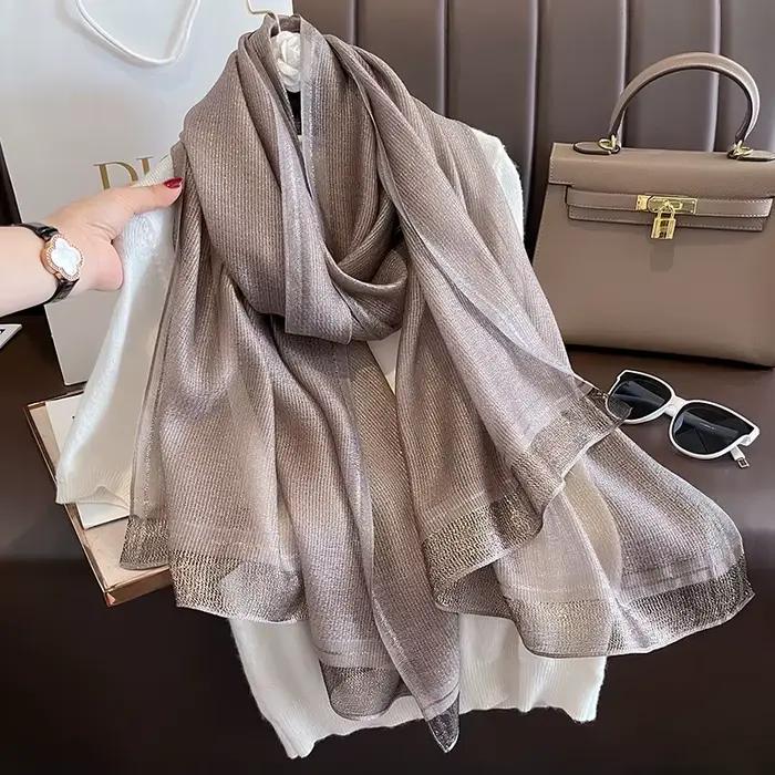 Écharpe chaude en laine de soie solide pour femme, châle enveloppant, Bufanda Floral Pashmina, luxe,