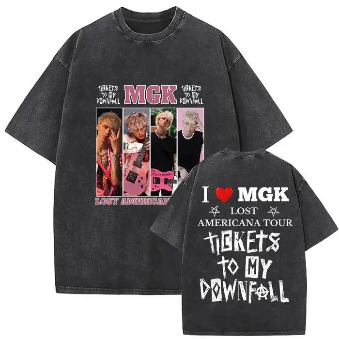 Rappeur MGK perdu Americana Tour 2025 T-shirts mitrailleuse Kelly Vintage lavé graphique T-shirt hom