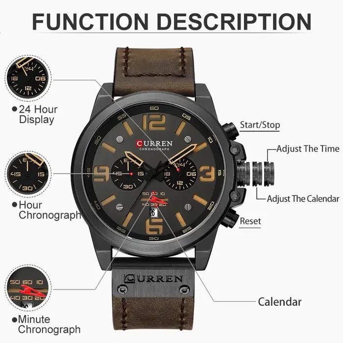 CURREN hommes montres haut de gamme marque étanche Sport montre-bracelet chronographe Quartz militai