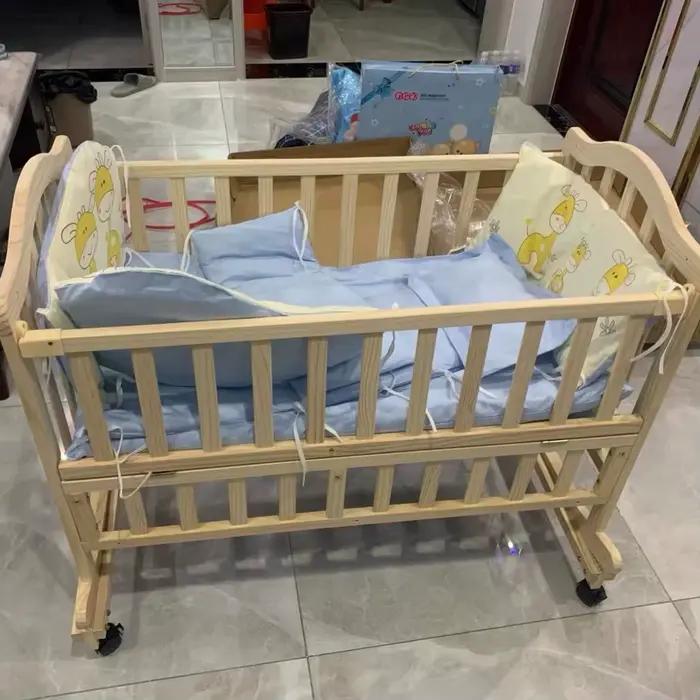 Berceau à bascule en bois enrichi pour nouveau-né, lit bébé, moustiquaire gratuite, sans peinture, b