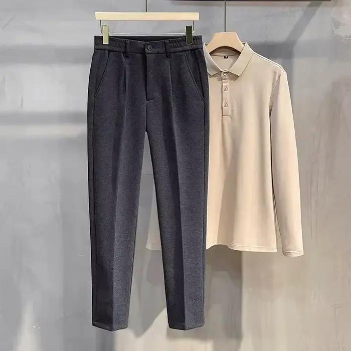 Pantalon de costume en laine pour hommes, mode coréenne, Slim, droit, taille élastique, formel, Busi