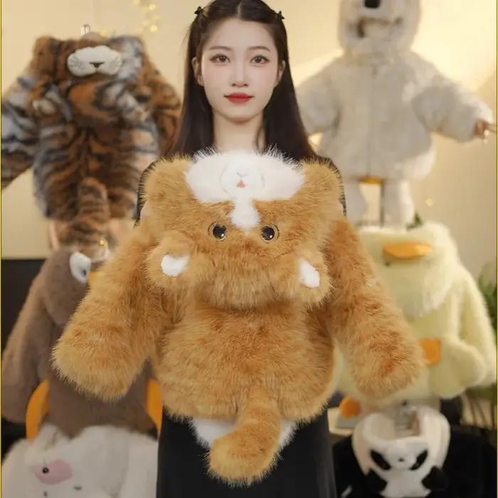 Veste d'hiver épaisse pour filles, manteau en fausse fourrure de chat mignon de dessin animé, vêteme