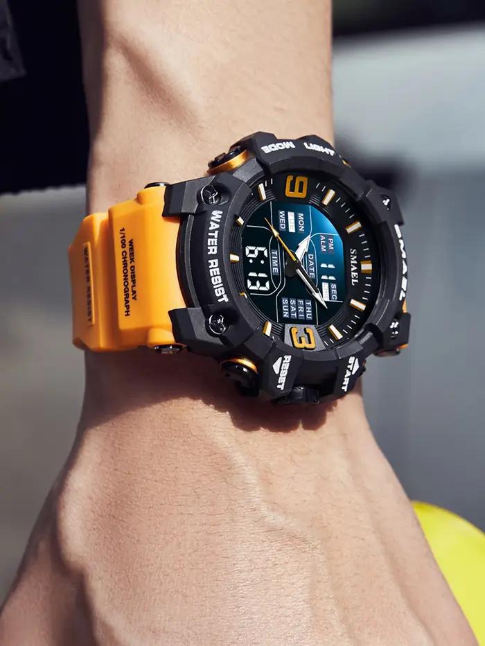 SMAEL-Montre de sport à quartz avec alarme lumineuse LED, montres-bracelets automatiques, affichage