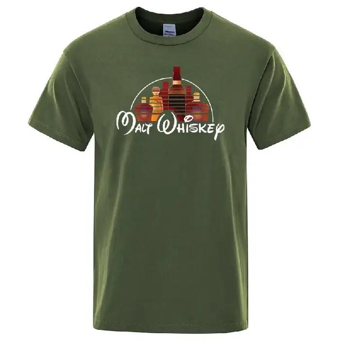 T-shirt d'été pour hommes 100% coton drôle malte whisky imprimé été ample col rond Cool T-shirt pour