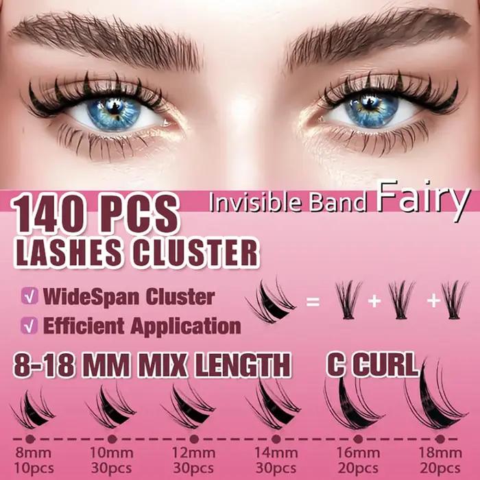 Extensions de cils uCoolMe Lashes Fairy Manga, 140 pièces, longue durée, imperméables, faciles à pos