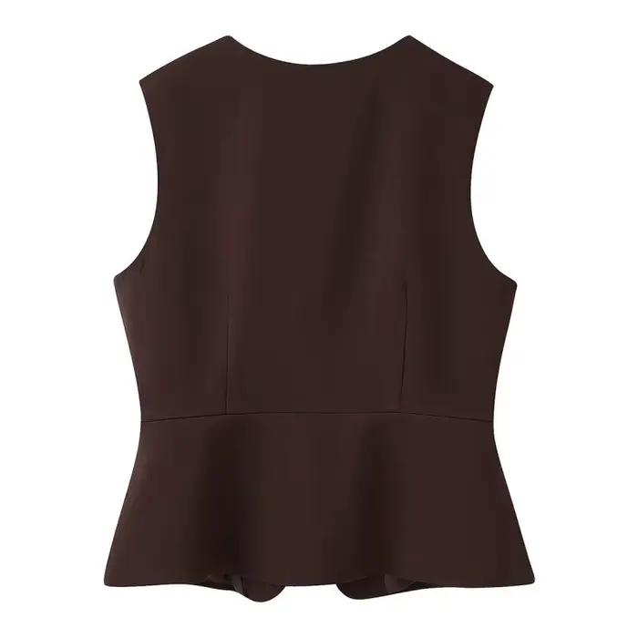 ETJ automne 2025 femmes élégant mode couleur unie col rond gilet tempérament polyvalent bouton up gi