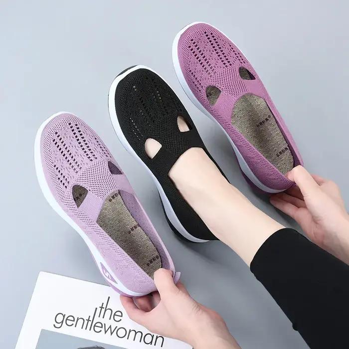 Chaussures d'été en maille respirante pour femmes, baskets légères à plateforme plate, décontractées