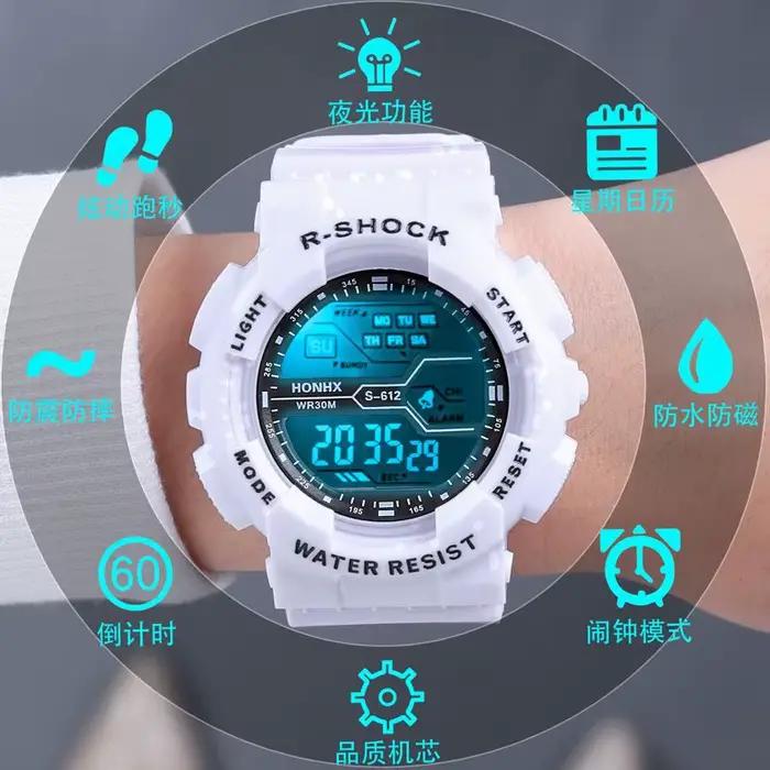 Sport de plein air hommes montre multifonction grand écran LED électronique étanche lumineux militai