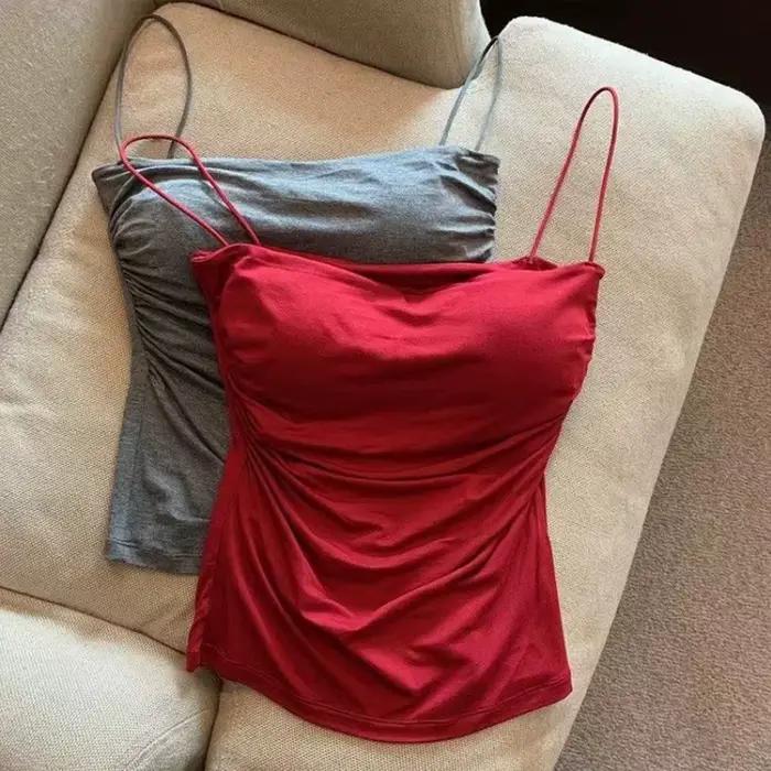 Camisole en émail pour femme, haut court, précieux, document solide, bretelles spaghetti décontracté