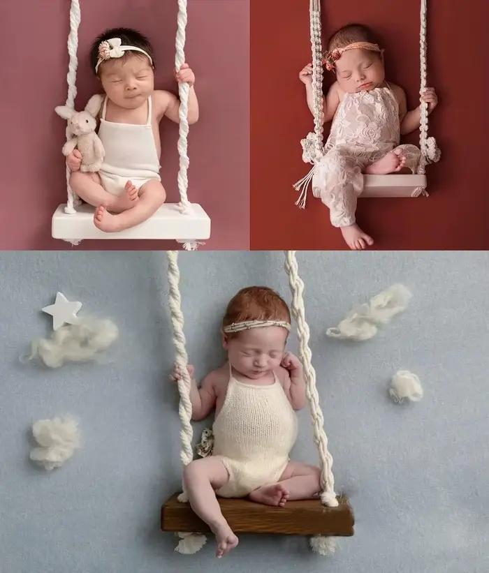 Accessoires de photographie pour bébé, chaise pivotante pour nouveau-né, meubles en bois pour nourri