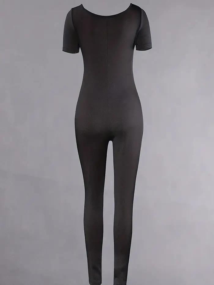 Barboteuse à manches courtes pour femmes, couleur unie, slim, batterie con, combinaisons, sport, fit