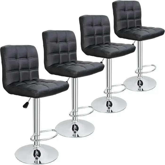 Ensemble de 4 tabourets de bar pivotants réglables, tabourets de bar de comptoir de cuisine en cuir