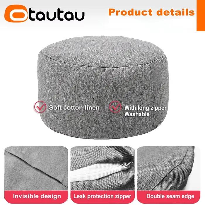 OTAUTAU tabouret rond D30cm * H20cm pouf en lin pouf avec remplissage pouf Pouf repose-pieds Tatami
